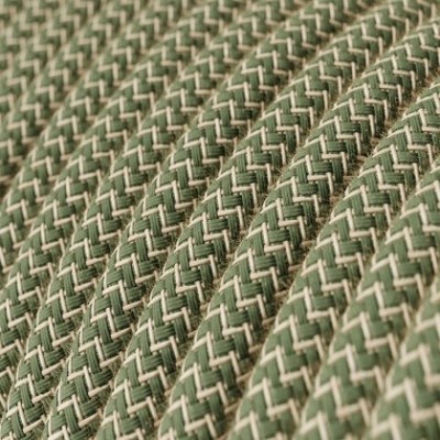 Cable Eléctrico Redondo Recubierto en Algodón Zigzag color Verde Tomillo y Lino Natural RD72