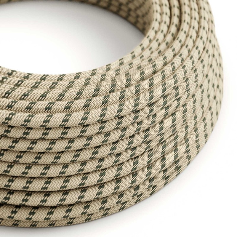 Cable Eléctrico Redondo Recubierto en Algodón Stripes color Antracita y Lino Natural RD54