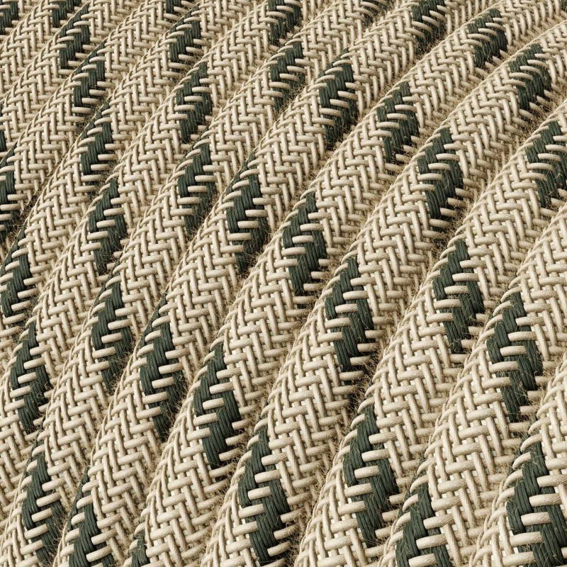 Cable Eléctrico Redondo Recubierto en Algodón Stripes color Antracita y Lino Natural RD54