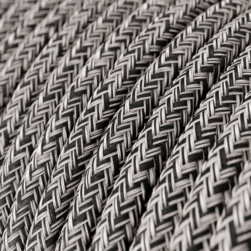 Cable Eléctrico Redondo Recubierto en Algodón Onyx Tweed color Negro, Lino Natural y Acabado Glitter RS81