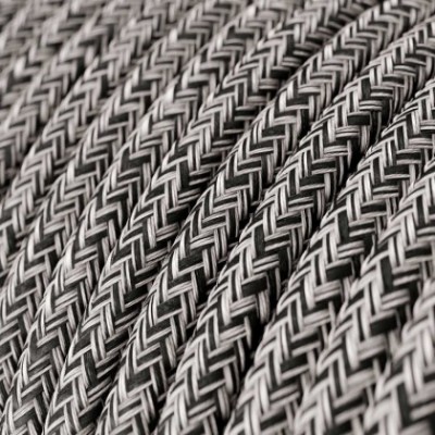 Cable Eléctrico Redondo Recubierto en Algodón Onyx Tweed color Negro, Lino Natural y Acabado Glitter RS81