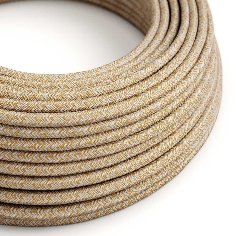 Cable Eléctrico Redondo Recubierto en Algodón Tweed Herrumbre color Marrón, Lino Natural y Acabado Glitter RS82