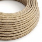 Cable Eléctrico Redondo Recubierto en Algodón Tweed Herrumbre color Marrón, Lino Natural y Acabado Glitter RS82
