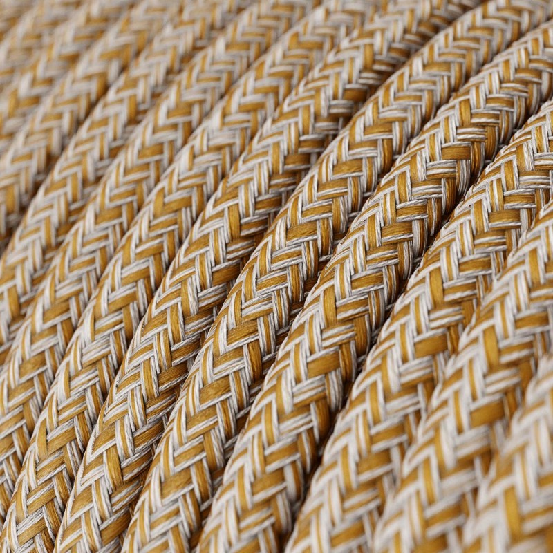 Cable Eléctrico Redondo Recubierto en Algodón Tweed Herrumbre color Marrón, Lino Natural y Acabado Glitter RS82