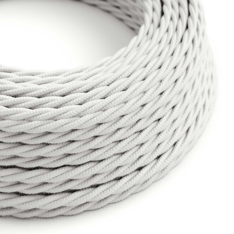 Cable Eléctrico Trenzado Recubierto en Algodón Color Sólido, Blanco TC01