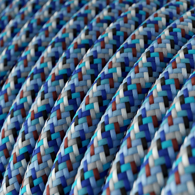 Cable eléctrico Redondo recubierto en tejido efecto seda RX03 Pixel Turquesa