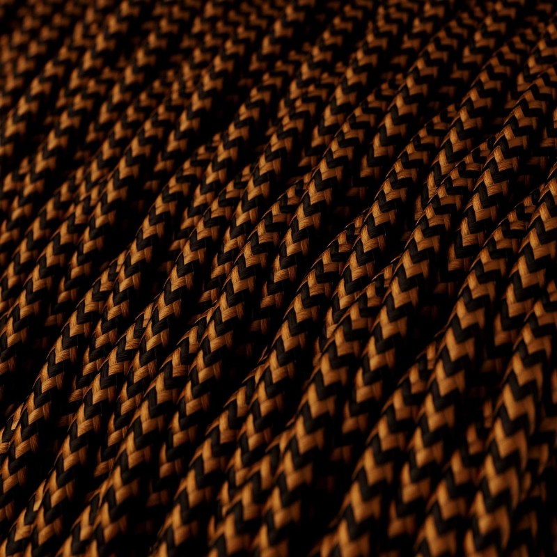 Cable Eléctrico Trenzado Recubierto en tejido Efecto Seda Negro y Whisky TZ22