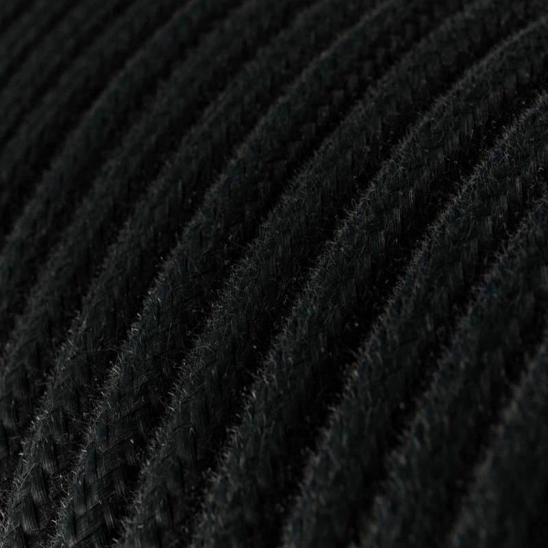 Cable Eléctrico Redondo Recubierto en Algodón Color Sólido Negro RC04