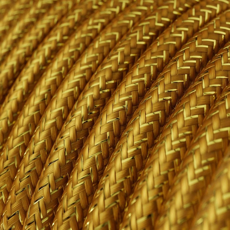 Cable Eléctrico Redondo Recubierto en tejido Efecto Seda Color Sólido, Dorado Glitter RL05