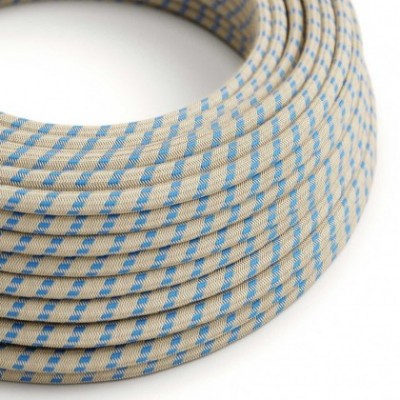 Cable Eléctrico Redondo Recubierto en Algodón Stripes Azul Steward y lino Naturel RD55