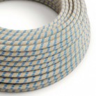 Cable Eléctrico Redondo Recubierto en Algodón Stripes Azul Steward y lino Naturel RD55