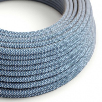 Cable Eléctrico Redondo Recubierto en Algodón ZigZag Azul Steward y lino Naturel RD75
