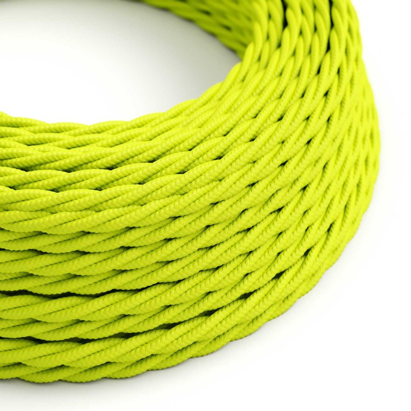 Cable Eléctrico Trenzado Recubierto en tejido Efecto Seda Color Sólido, Amarillo Fluo TF10