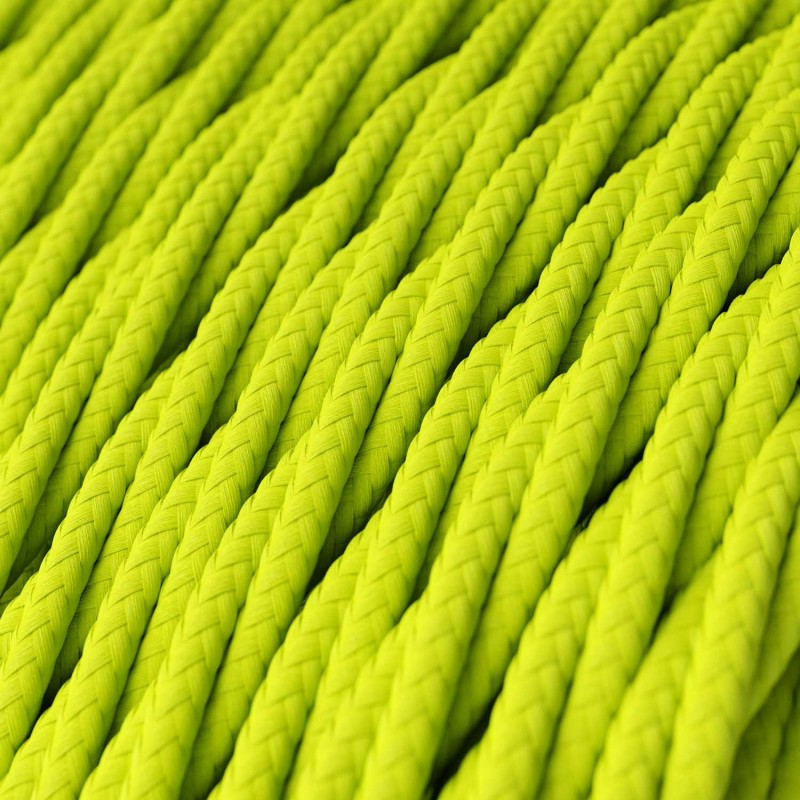 Cable Eléctrico Trenzado Recubierto en tejido Efecto Seda Color Sólido, Amarillo Fluo TF10