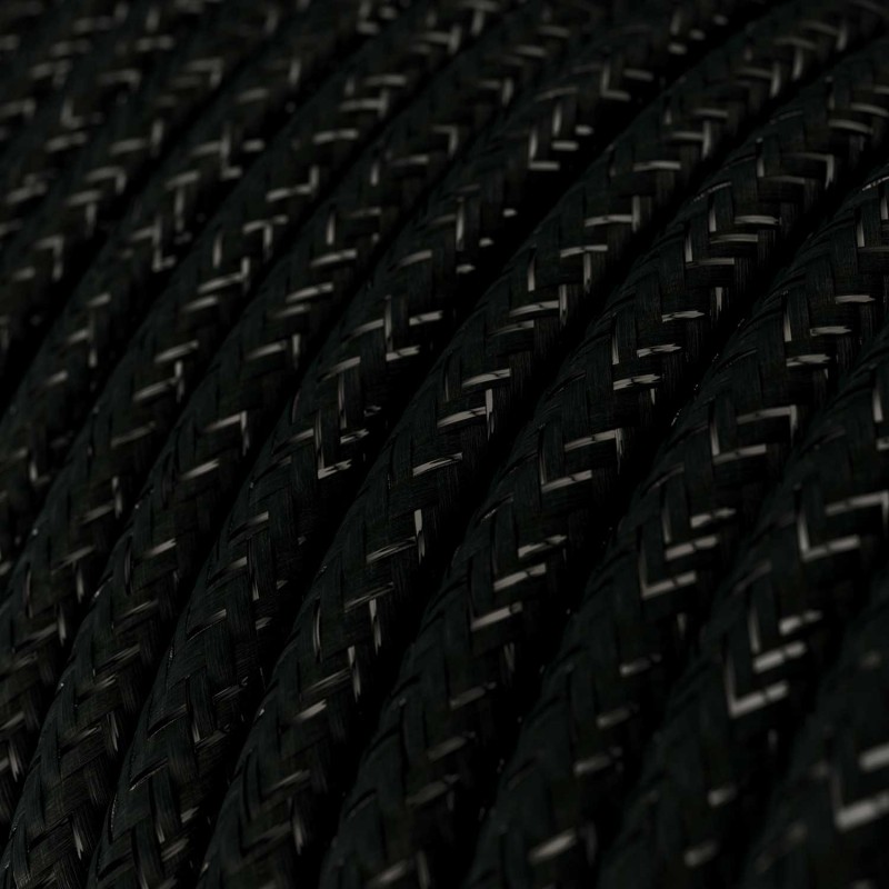 Cable Eléctrico Redondo Recubierto en tejido Efecto Seda Color Sólido, Negro Glitter RL04