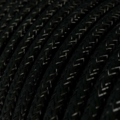 Cable Eléctrico Redondo Recubierto en tejido Efecto Seda Color Sólido, Negro Glitter RL04