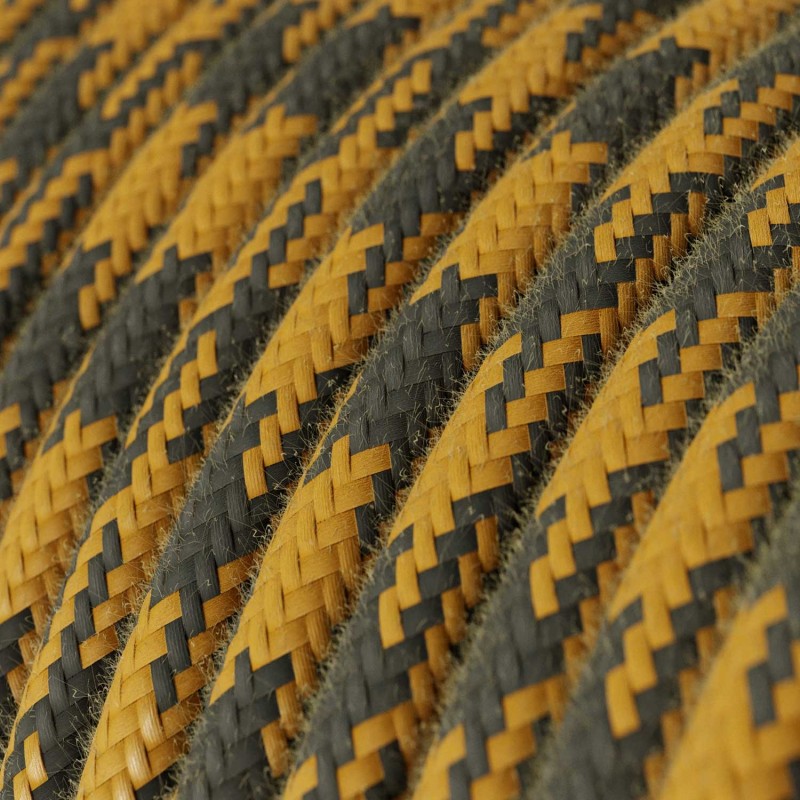 Cable Eléctrico Redondo recubierto en Algodón Bicolor Miel Dorado y Antracita RP27