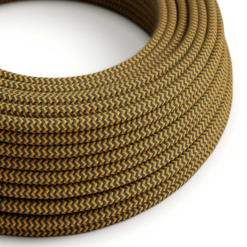 Cable Eléctrico Redondo recubierto en Algodón ZigZag Miel Dorado y Antracita RZ27