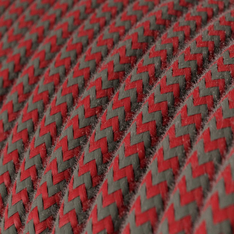 Cable Eléctrico Redondo recubierto en Algodón ZigZag Rojo Fuego y Gris RZ28