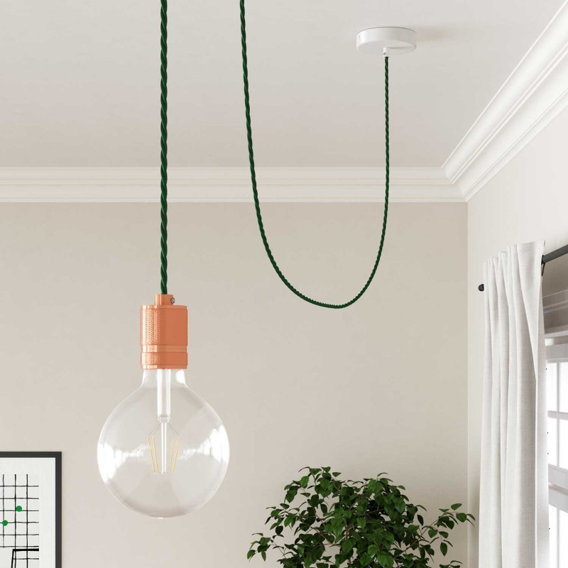 Cable Eléctrico Trenzado Recubierto en tejido Efecto Seda Color Sólido Verde Oscuro TM21