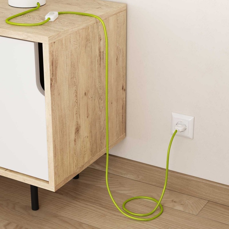 Cable Eléctrico Redondo recubierto en tejido efecto Seda Color Sólido Kiwi RM32