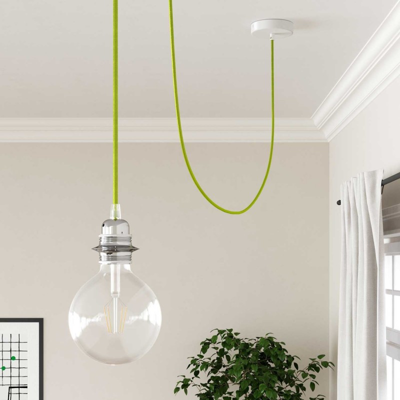 Cable Eléctrico Redondo recubierto en tejido efecto Seda Color Sólido Kiwi RM32