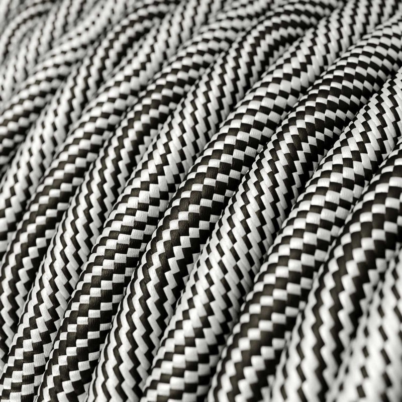 Cable Eléctrico redondo Vertigo HD recubierto en Textil Óptical Negro y Plateado ERM64