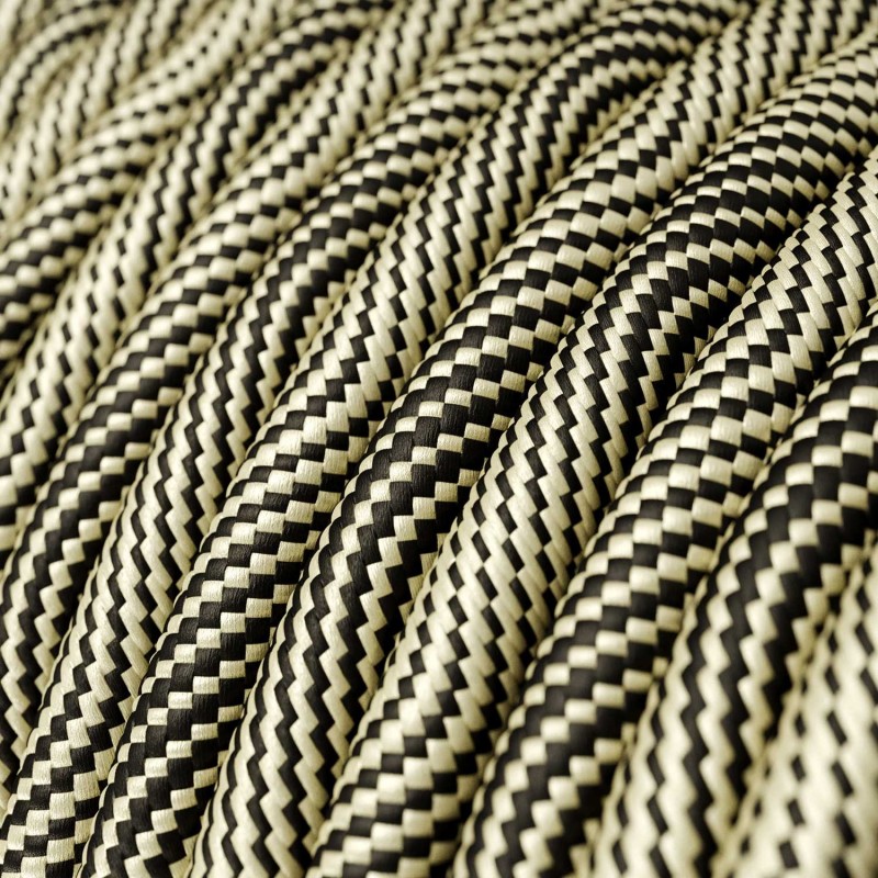 Cable Eléctrico redondo Vertigo HD recubierto en Textil Óptical Negro y Dorado ERM65