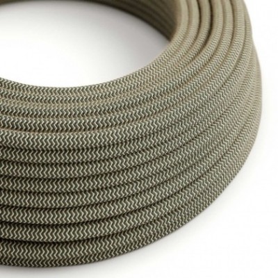 Cable Eléctrico Redondo Recubierto en Algodón Zigzag color Antracita y Lino Natural RD74