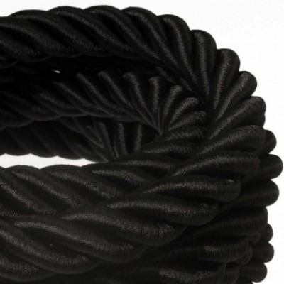 Cordón 3XL, cable eléctrico 3x0,75, recubierto en tejido negro brillante. Diámetro: 30mm.