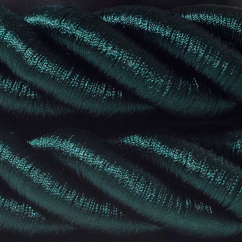 Cordón 3XL, cable eléctrico 3x0,75, recubierto en tejido verde oscuro brillante. Diámetro: 30mm.