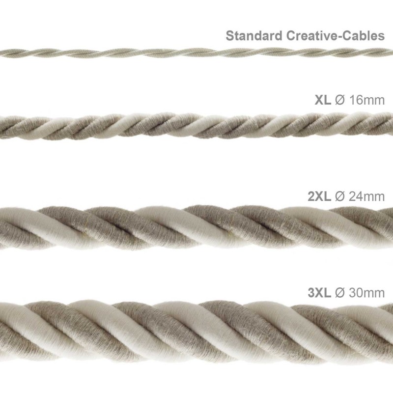 Cordón XL, cable eléctrico 3x0,75, recubierto en lino natural y algodón en bruto. Diámetro: 16mm.