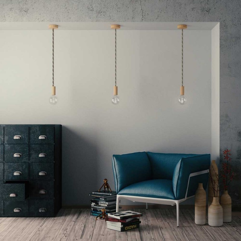 Cordon XL, cable eléctrico 3x0,75. Revestimiento de tejido lucído Orleans. Diámetro: 16mm.