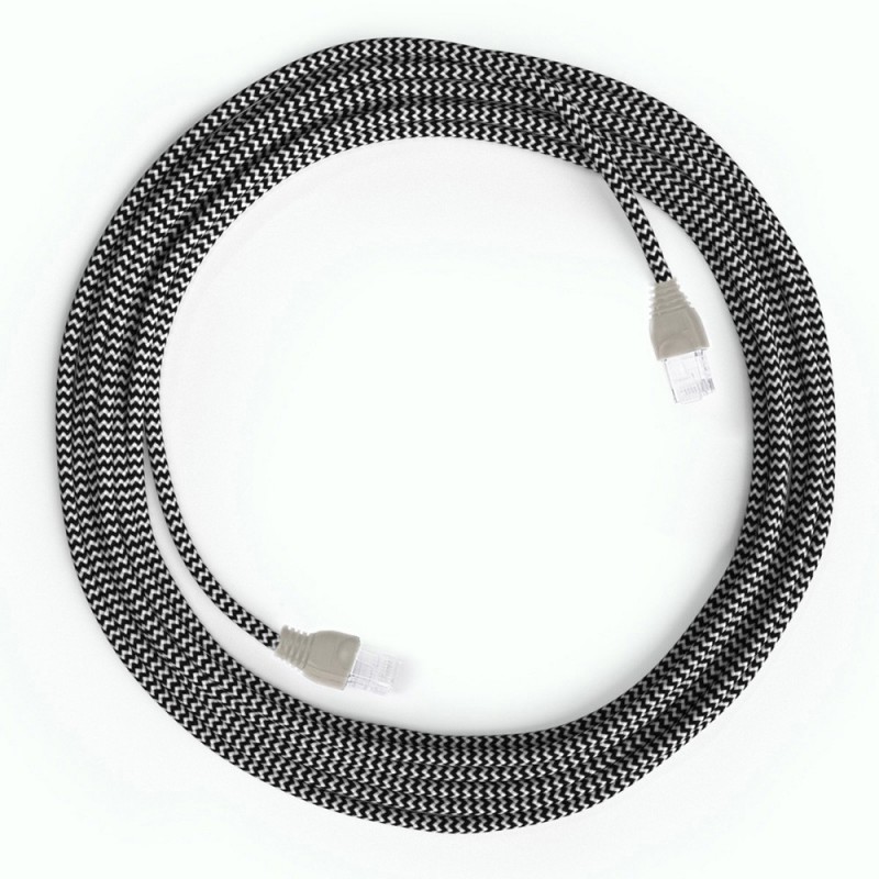 Cable Lan Ethernet Cat 5e con conectores RJ45 - RZ04 Efecto Seda Blanco y Negro