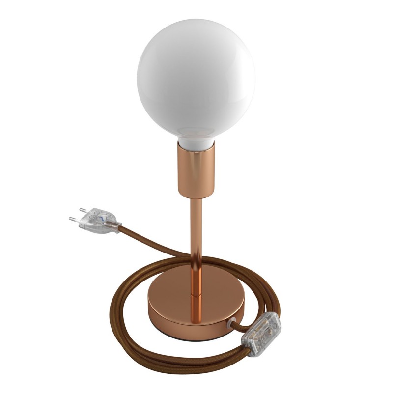 Alzaluce - Lámpara de mesa en metal con cable, interruptor y clavija de 2 polos