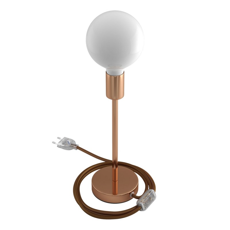 Alzaluce - Lámpara de mesa en metal con cable, interruptor y clavija de 2 polos