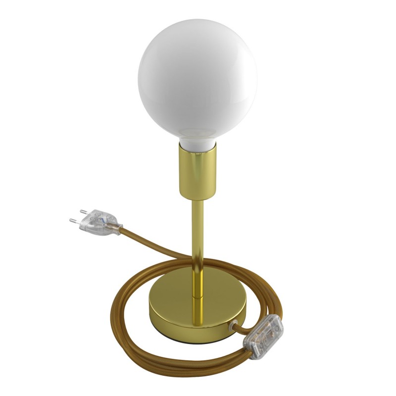 Alzaluce - Lámpara de mesa en metal con cable, interruptor y clavija de 2 polos