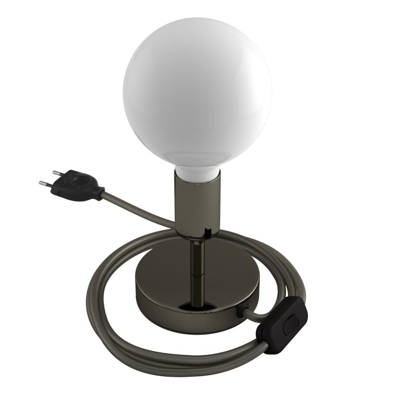 Alzaluce - Lámpara de mesa en metal con cable, interruptor y clavija de 2 polos