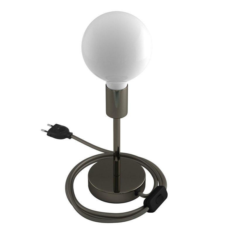 Alzaluce - Lámpara de mesa en metal con cable, interruptor y clavija de 2 polos