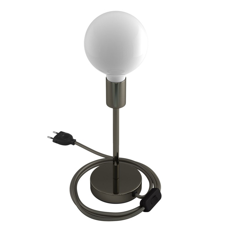 Alzaluce - Lámpara de mesa en metal con cable, interruptor y clavija de 2 polos