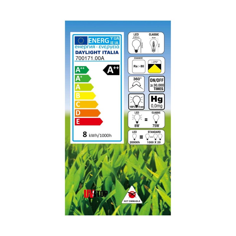 Bombilla LED Drop A60 Blanco Leche 8W E27 4000K