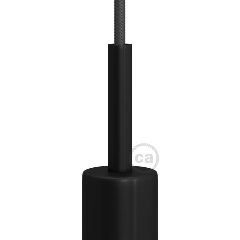 Prensaestopa metálico redondo, longitud 7 cm, acabado negro mate, completo de tubo roscado, tuerca y arandela