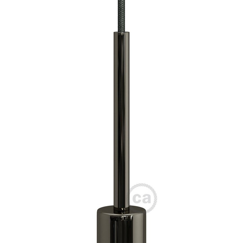 Prensaestopa metálico redondo, longitud 15 cm, acabado negro perla, completo de tubo roscado, tuerca y arandela