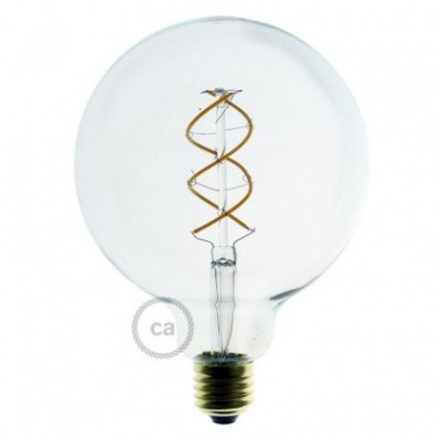 Bombilla Transparente LED Globo G125 Filamento Curvado con Espiral 5W E27 Dimmable 2200K