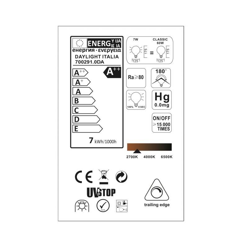 Bombilla LED Globo G125 media esfera dorado 7W E27 2700K Dimmable