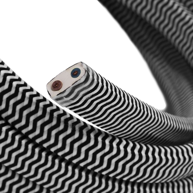 Cable eléctrico para Guirnalda recubierto en tejido Efecto Seda ZigZag Negro y Blanco CZ04