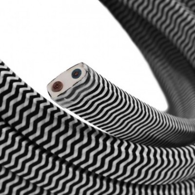 Cable eléctrico para Guirnalda recubierto en tejido Efecto Seda ZigZag Negro y Blanco CZ04