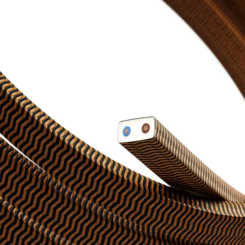 Cable eléctrico para Guirnalda recubierto en tejido Efecto Seda ZigZag Negro y Whisky CZ22