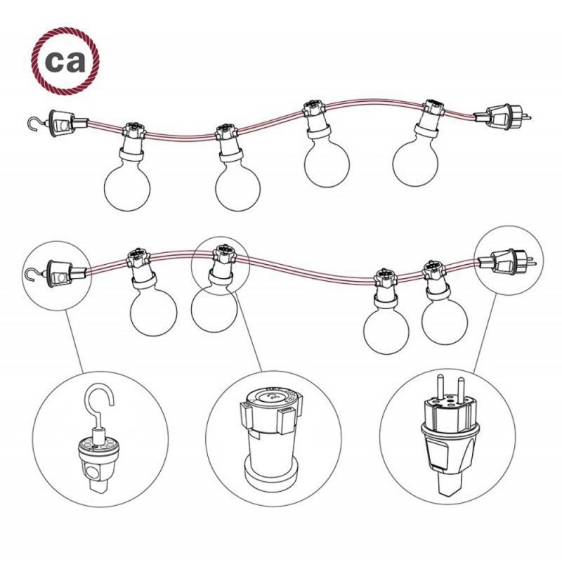 Cable eléctrico para Guirnalda recubierto en tejido Efecto Seda ZigZag Negro y Whisky CZ22
