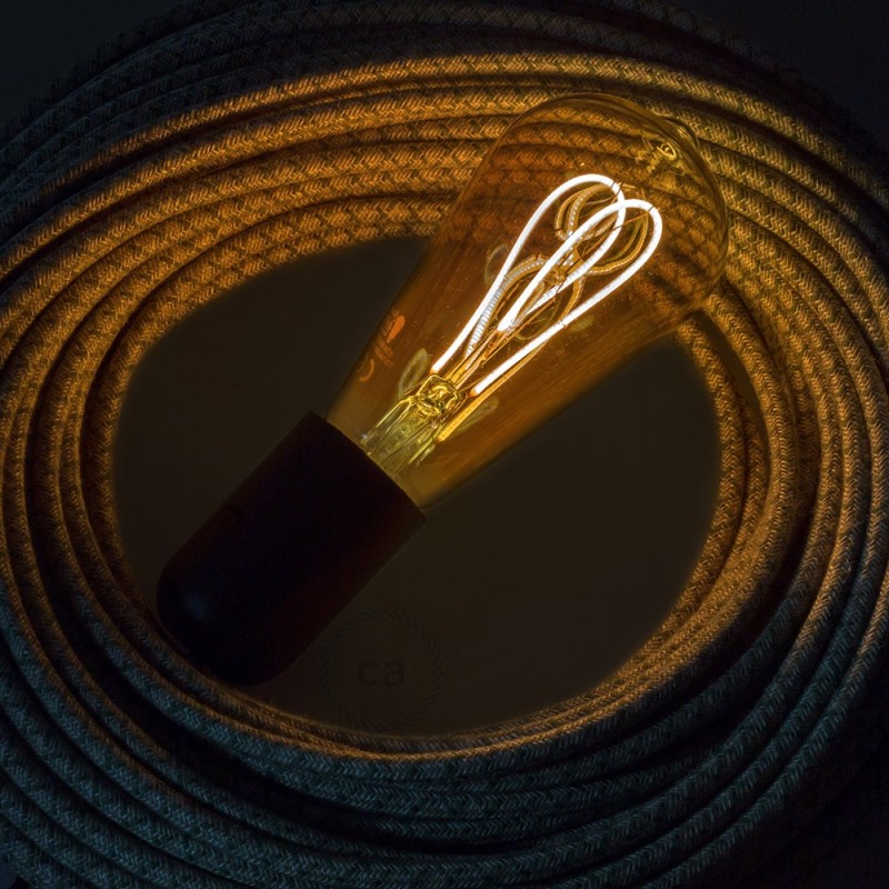 Bombilla Dorada LED Edison ST64 Filamento Curvado con Doble Loop 5W E27 Dimmable 2000K